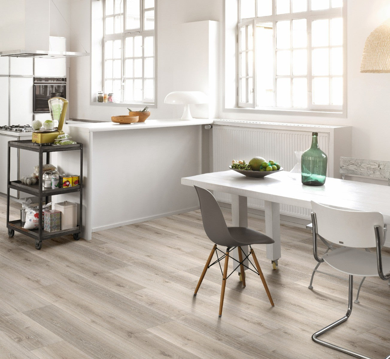 Designvloer Vinyl Basic 5.3 eiken grijs gewit geborstelde str landhuis v-kant