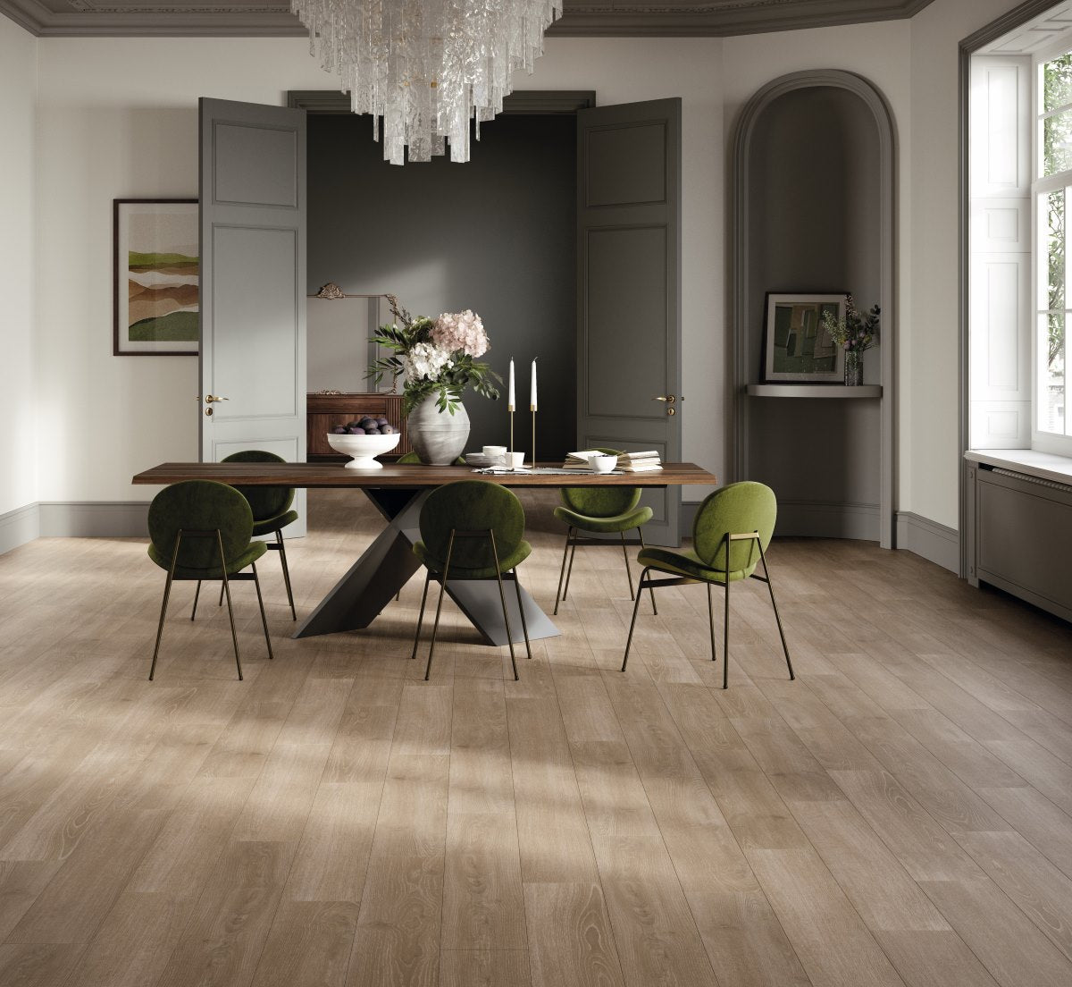 Laminaat Classic 1050 Eiken Skyline parelgrijs Natuurmat str. landhuis v-kant