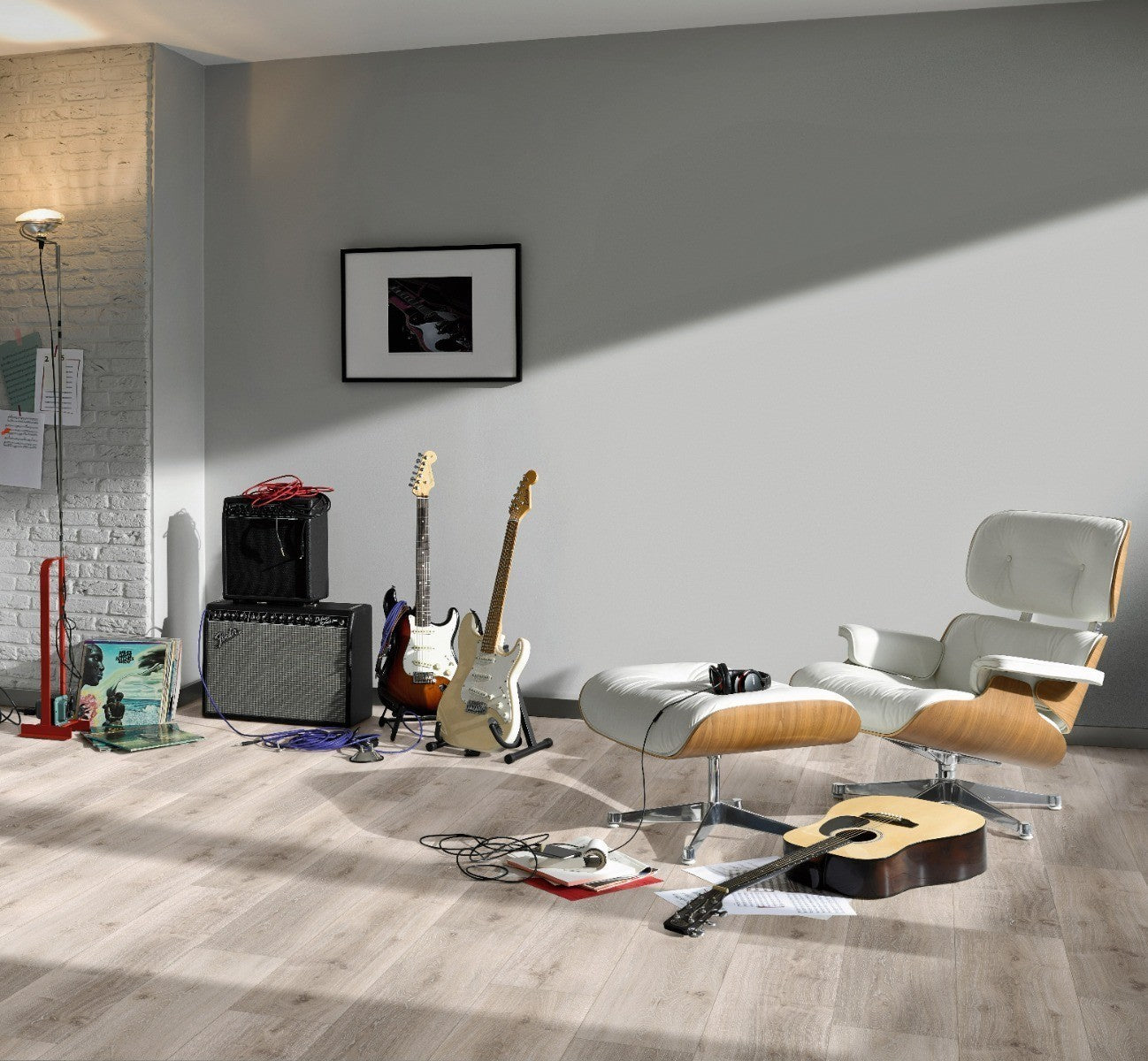 Designvloer Vinyl Basic 5.3 eiken grijs gewit geborstelde str landhuis v-kant